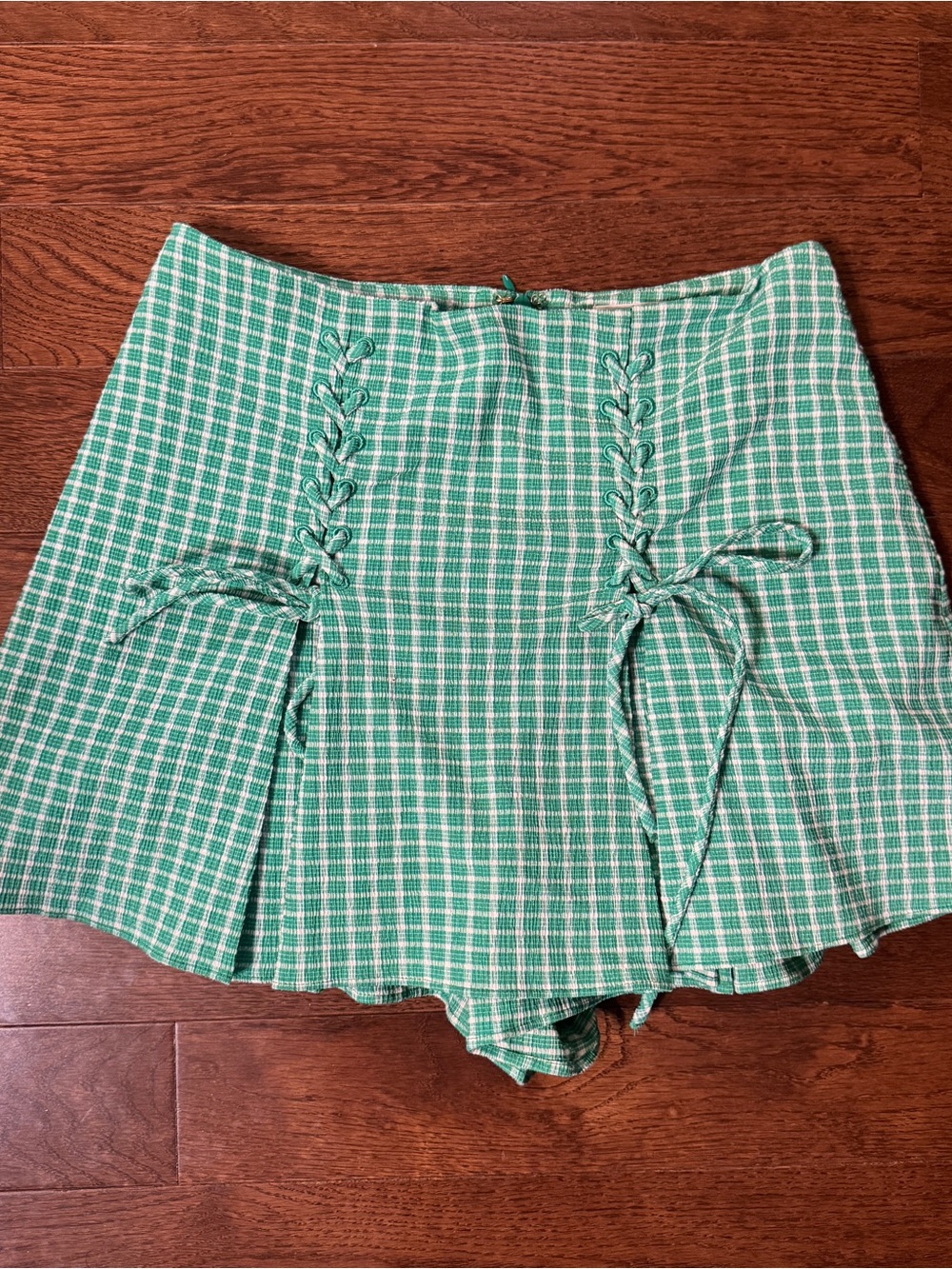 Lovers + Friends Green Plaid Lace-Up Skort Shorts